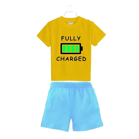 BRATMAZ Kids Cotton Clothing Set Half Sleeve Fully Charged Printed Regular Tshirt and Shorts For Boys Dress Set