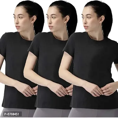 BRATMAZ Women's Regular Fit Cotton Tshirt Round Neck T-Shirt Pack of 3 Combo Tshirts for Women (XXL_Black)