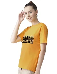 Bratma Women's Cotton Tshirt Regular Fit Travel Buddies Printed Tees for Women (Yellow_S Size)-thumb1