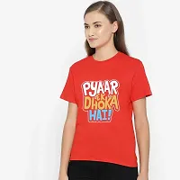 Bratma Women's Regular Fit Cotton T-Shirt with Half Sleeve Round Neck - Pyaar Ek Dhoka Hai Printed Casual Tees for Girl�s (Red, M)-thumb3