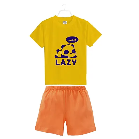 BRATMAZ Kids Cotton Clothing Set Half Sleeve Lazy Printed Regular Tshirt and Shorts For Boys Dress Set