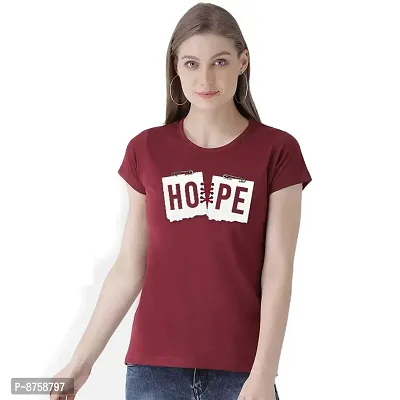 Bratma Women's Regular Fit Cotton T-Shirt with Half Sleeve, Round Neck Tees, Hope Graphic Printed (Maroon, Medium)