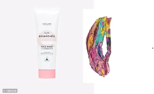 Oriflame glow essentials face wash with vitamins e  b3-125 ml and colourful head band for girls/women - combo-thumb3