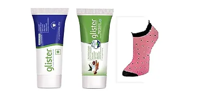 Amway small multi action glister toothpaste 40 grams and small herbals glister toothpaste 40 grams COMBO PACK and women thin socks [ASSORTED] {E-KAROBAAR} - COMBO-thumb1