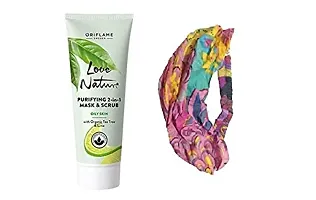 oriflame love nature purifying 2-in-1 mask  scrub with organic tea tree  lime?75 ml and stylish hair/head band [ASSORTED] - COMBO-thumb1