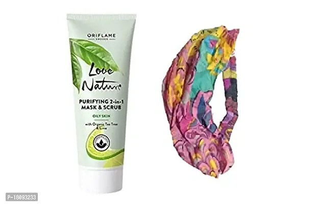 oriflame love nature purifying 2-in-1 mask  scrub with organic tea tree  lime?75 ml and stylish hair/head band [ASSORTED] - COMBO-thumb2