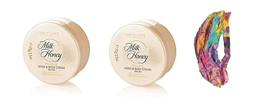 oriflame sweden milk  honey gold nourishing hand  body cream small pack?of 2 125 g and stylish hair/head band [ASSORTED] - COMBO-thumb1