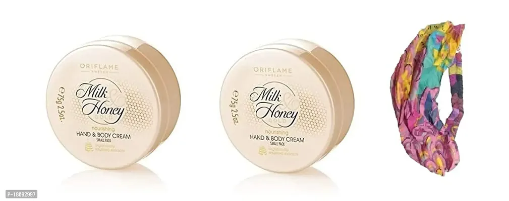 oriflame sweden milk  honey gold nourishing hand  body cream small pack?of 2 125 g and stylish hair/head band [ASSORTED] - COMBO-thumb2