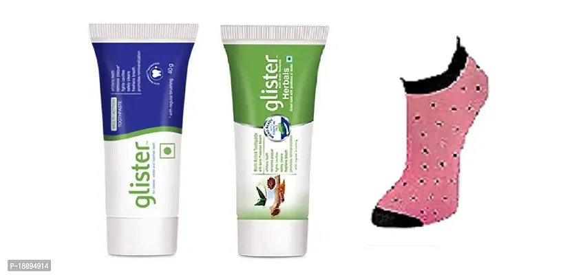 Amway small multi action glister toothpaste and small herbals glister toothpaste 40x2 grams COMBO PACK and women thin socks [ASSORTED] - COMBO-thumb2