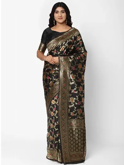 Banarasi Silk Blend Woven Design Sarees With Blouse Piece