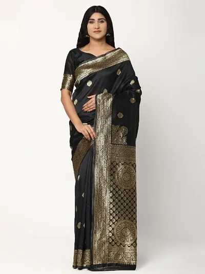 Banarasi Silk Blend Woven Design Sarees With Blouse Piece