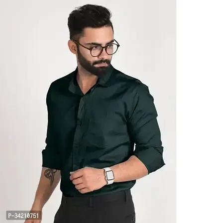 Reliable Green Cotton Solid Long Sleeves Casual Shirts For Men-thumb3