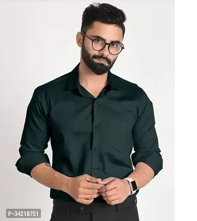 Reliable Green Cotton Solid Long Sleeves Casual Shirts For Men-thumb2