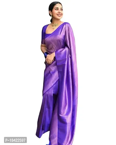 Mariners SONAL KRUPA ENTERPRISE Women's Solid Silk 5.5 Meter Saree with Unstitched Blouse Piece (Blue-thumb0