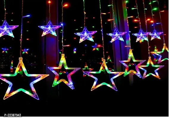 IMPERIAL TECHNOCART 12 Stars String Lights Window Curtain Lights with 8 Flashing Modes Decoration for Any Festivals Diwali Christmas Wedding Party Home Patio Lawn Star Multi Color-thumb0