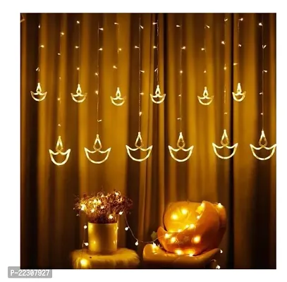 IMPERIAL TECHNOCART 12 Diyas String Lights Window Curtain Lights with 8 Flashing Modes Decoration for Any Festivals Diwali Christmas Wedding Party Home Patio Lawn Diya Warm White-thumb0