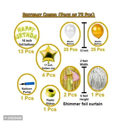 Golden Color Happy Birthday Combo Kit Items For Little Kids Adults Theme Party Decoration Items With Metallic Balloons, Foil Curtain Shimmer, Star Foil Balloons, Hand Made Balloon Pump, Happy Birthday-thumb2