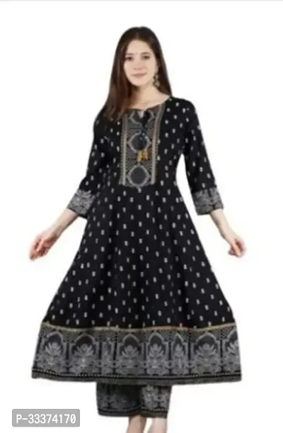 Stylish Black Rayon Kurta Bottom Set For Women