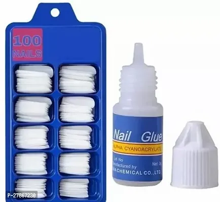 Artificial Curve Tips Fake Nails with Glue White White Pack of 100 Artificial Nails-thumb0