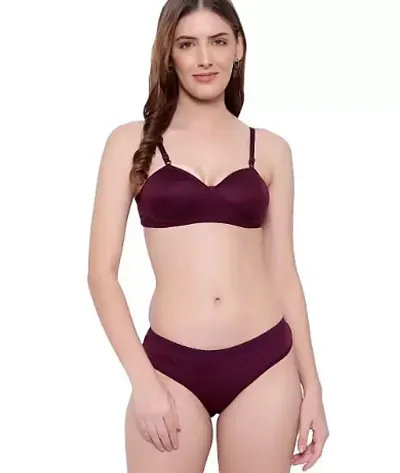 KSB Enterprises Women's Lightly Padded Non-Wired Half Cup Bra with Panty Set | Bra Panty Set for Women | Bra Panty Set for Women and Girls (36, Wine)