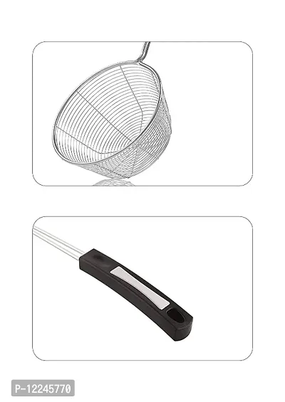 Frying Stainless Steel Wire Strainer for Home Kitchen, Snack, Pakora, Poori- Jhara | Jhalni | Charni with Heat Resistant Handle with Comfortable Grip, 15 Inch-thumb5