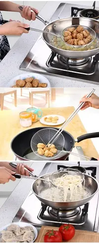 Household Kitchen Stainless Steel Noodle Strainer Hot Pot Frying Oil Colander Metal Skimmer Long Handle, 16 Inch-thumb1