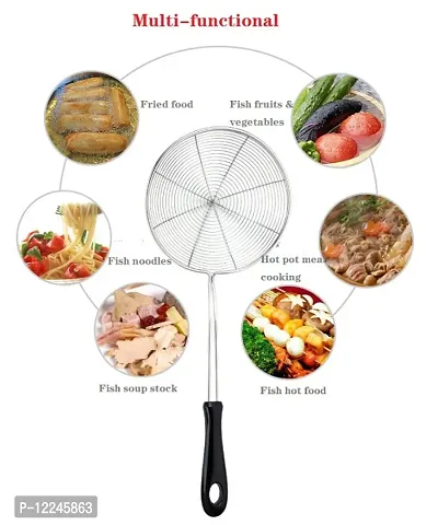 Household Kitchen Stainless Steel Noodle Strainer Hot Pot Frying Oil Colander Metal Skimmer Long Handle, 16 Inch-thumb4