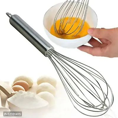 KitchenFest Stainless Steel Wire Balloon Whisk, Beater, Hand Blender, Cream Whisk, Flour Mixer, Rotary Egg Mixer, Kitchen Baking Tool, 10 Inch-thumb0