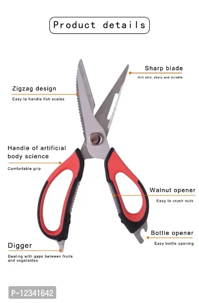 KitchenFest Kitchen Scissors 7 in 1 Tool Stainless Steel Multipurpose Detachable Mighty Shears Scissor with Magnetic Holder, Knife, Cutter, Peeler, Opener, Slicer, Nutcracker, Random Color-thumb5