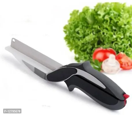 KitchenFest Clever Cutter 2 in 1 Food Chopper Vegetable  Fruit Cutter Kitchen Scissors Knife Chopping Cutting Board, Pack of 1