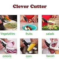 KitchenFest Clever Cutter 2 in 1 Food Chopper Vegetable  Fruit Cutter Kitchen Scissors Knife Chopping Cutting Board, Pack of 1-thumb3