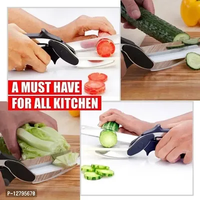 KitchenFest Clever Cutter 2 in 1 Food Chopper Vegetable  Fruit Cutter Kitchen Scissors Knife Chopping Cutting Board, Pack of 1-thumb5