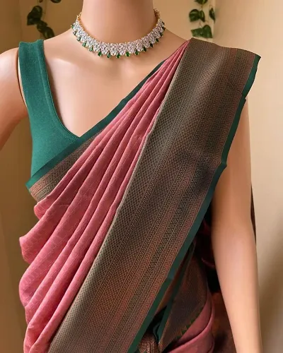 Elegant Silk Blend Saree with Blouse piece For Women