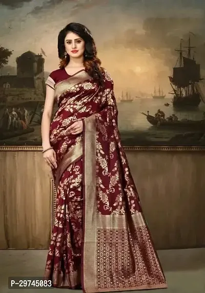 Elegant Red Silk Blend Saree with Blouse piece For Women