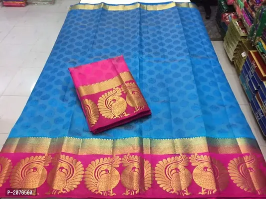 Blue Woven Design Kanjeevaram Silk Blend Saree-thumb0