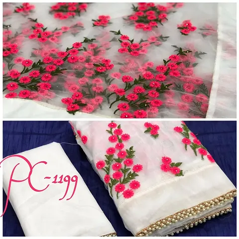 Partywear Embroidered Net Sarees with Pearl Lace Border