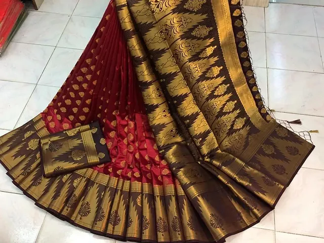 Traditional Jacquard Banarasi Silk Sarees With Blouse Piece