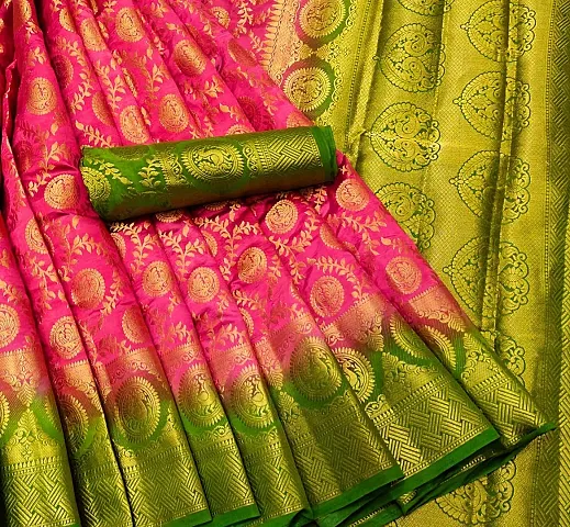 Banarasi Nylon Silk Jacquard Sarees with Contrast Rich Pallu