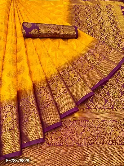Elegant Yellow Art Silk Saree with Blouse piece For Women