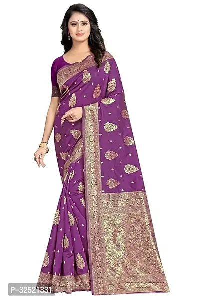 Beautiful Silk Blend Purple Woven Design  Saree with Blouse piece For Women-thumb0