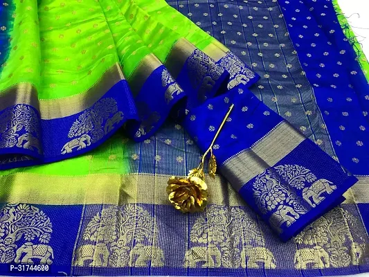 Beautiful Silk Blend Green Woven Design  Saree with Blouse piece For Women