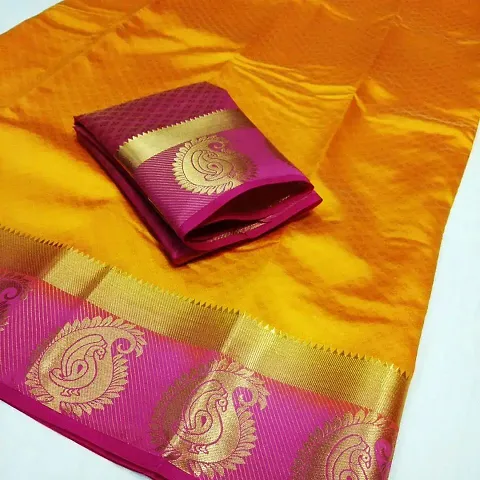 Beautiful Silk Blend Woven Design Saree with Blouse piece For Women