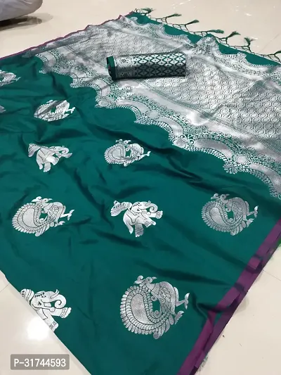 Beautiful Silk Blend Green Woven Design  Saree with Blouse piece For Women