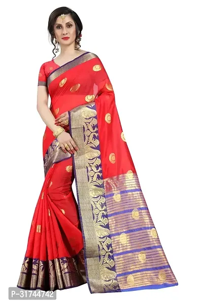 Beautiful Silk Blend Red Woven Design  Saree with Blouse piece For Women-thumb0