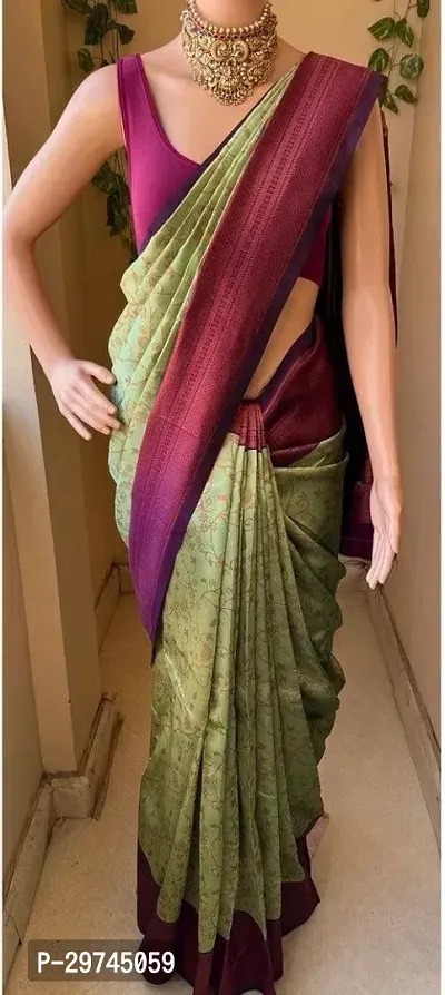 Elegant Green Silk Blend Saree with Blouse piece For Women