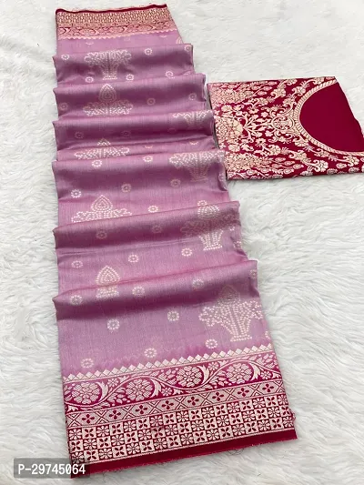 Elegant Purple Silk Blend Saree with Blouse piece For Women-thumb0