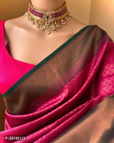 Elegant Pink Silk Blend Saree with Blouse piece For Women-thumb0