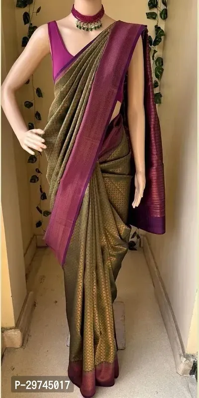 Elegant Golden Silk Blend Saree with Blouse piece For Women