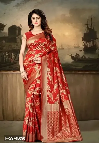 Elegant Orange Silk Blend Saree with Blouse piece For Women