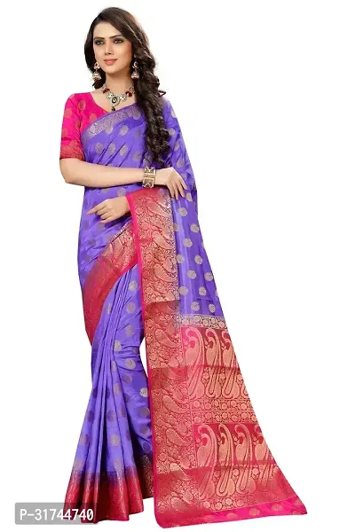 Beautiful Silk Blend Purple Woven Design  Saree with Blouse piece For Women-thumb0